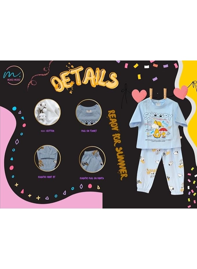 MINIIMODZ MINII MODZ Snoopy Print Shirt & Pant Set Soft Cotton Dress Sleepwear | Suitable for Kids, Toddlers, and Infants - Image 4
